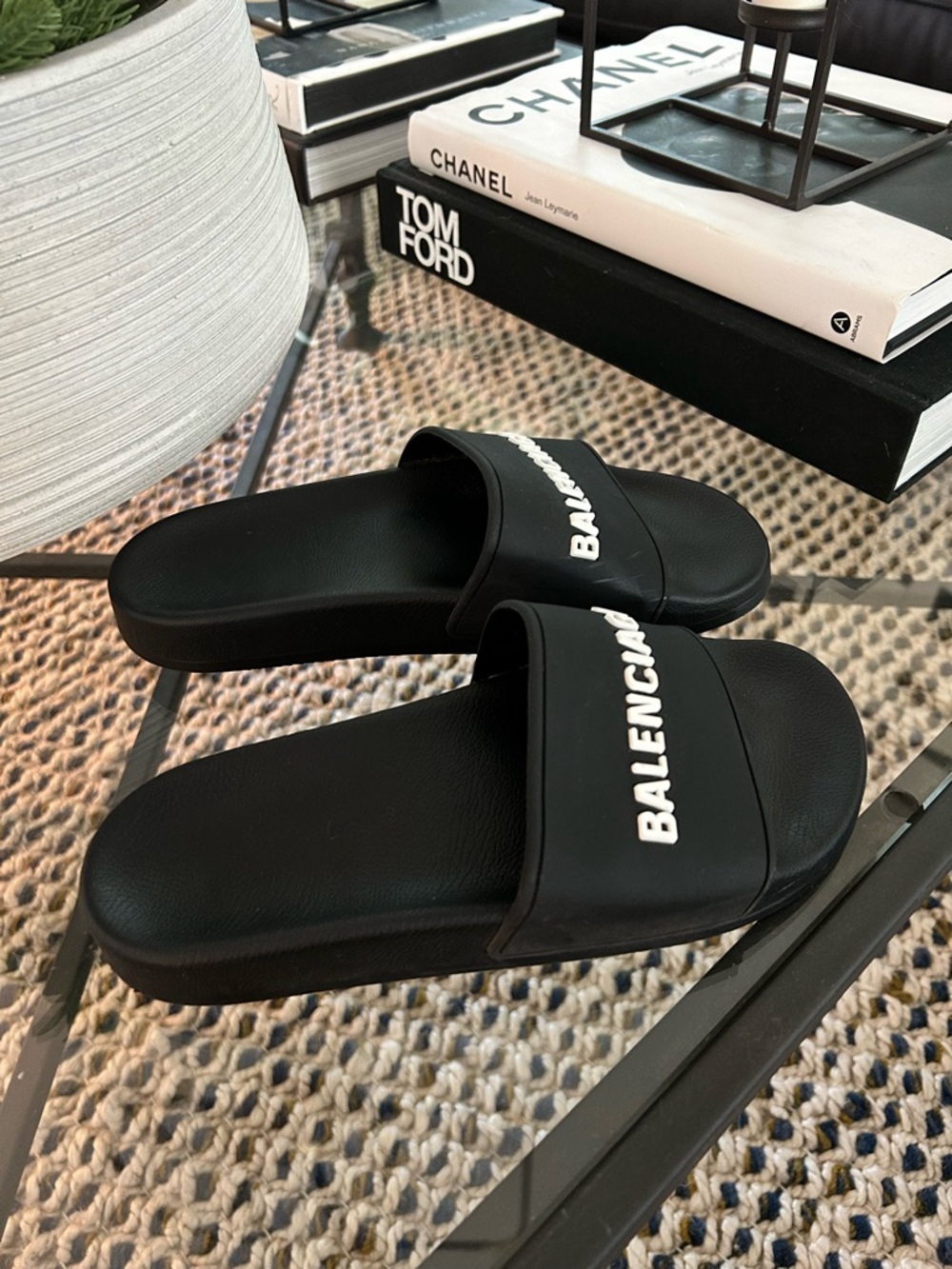 Black Logo Slide Sandals